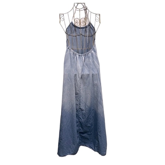 EASEL Long Chambray Halter Low Ombré Back Flowy Maxi Dress Size Medium - Picture 3 of 9